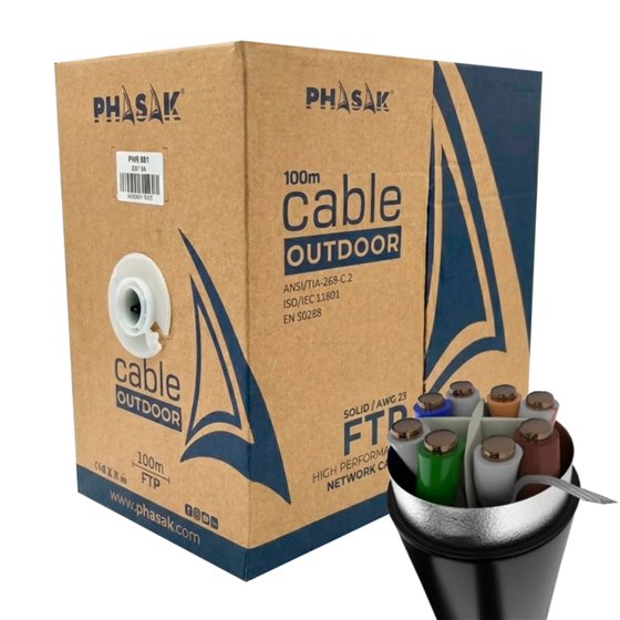 Bobina de cable de red FTP Cat.6A exterior CCA AWG23 100 m – PHR 681