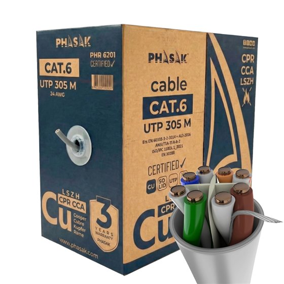 Bobina de cable de red UTP Cat.6 cobre LSZH CPR Cca 305 m gris – PHR 6201