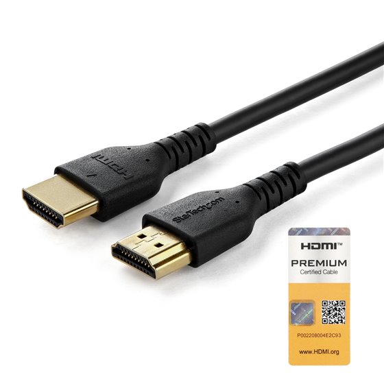 Cable de 1m HDMI 2.0 Certificado Premium de alta velocidad con Ethernet - Durable - UHD 4K 60Hz - con Fibra de Aramida - HDMI 2.