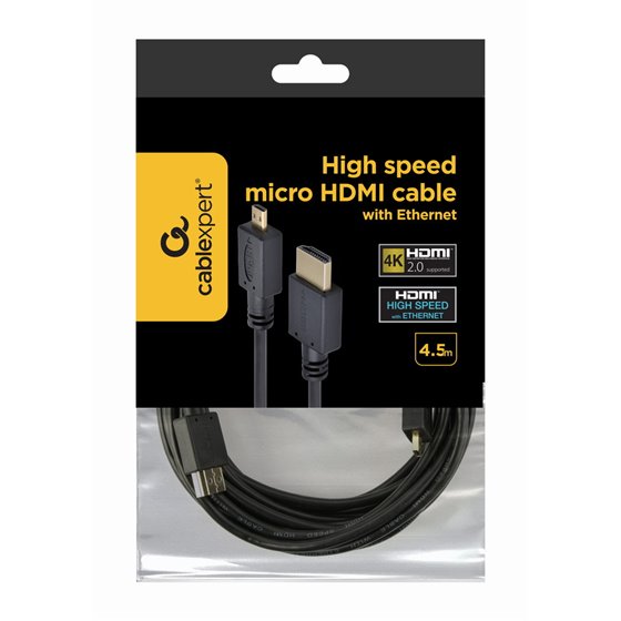 4.5m HDMI-M/micro HDMI-M cable HDMI 4,5 m HDMI tipo A (Estándar) HDMI tipo D (Micro) Negro