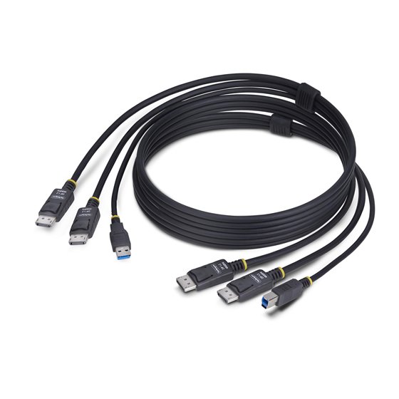 Cable KVM DisplayPort de Doble Pantalla con USB 5Gbps de 1,8m - 4K 60Hz - DP 1.2 - Cable para Conmutador KVM para Dos Monitores