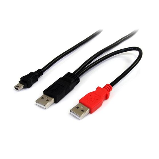 Cable de 1,8m USB 2.0 en Y para Discos Duros Externos - Cable Mini B a 2x USB A