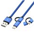 CABLE TRENZADO DE USB-A A MICRO-USB Y USB-C AZUL