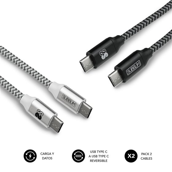 PACK 2 CABLES USB TIPO USB-C A USB-C 1 M BLACK/SILVER