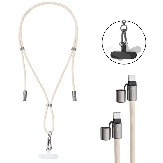 Handykette als Lade- + Datenkabel USB-C bis 1,65m beige cable USB USB C