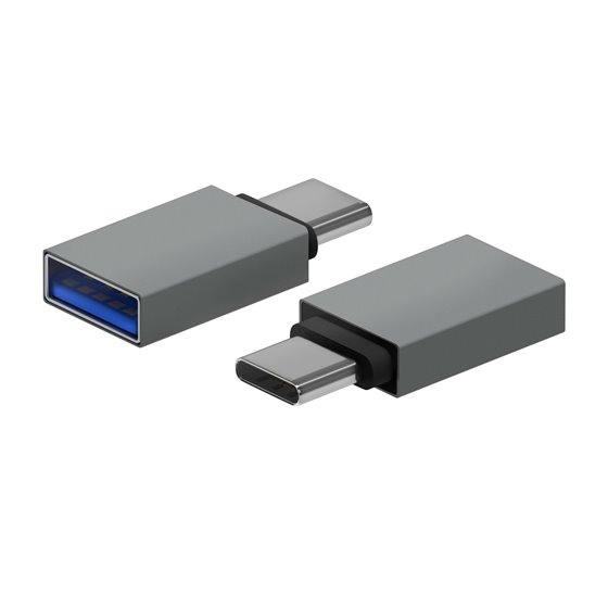 Mini Adaptador Aluminio USB 3.2 Gen1 3A, Tipo USB-C/M-A/H, Gris