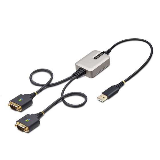Cable Adaptador USB a 2 Puertos Serie de 60cm - Cable Conversor USB a Serial - Retención COM - FTDI - Protección ESD Nivel 4 - T