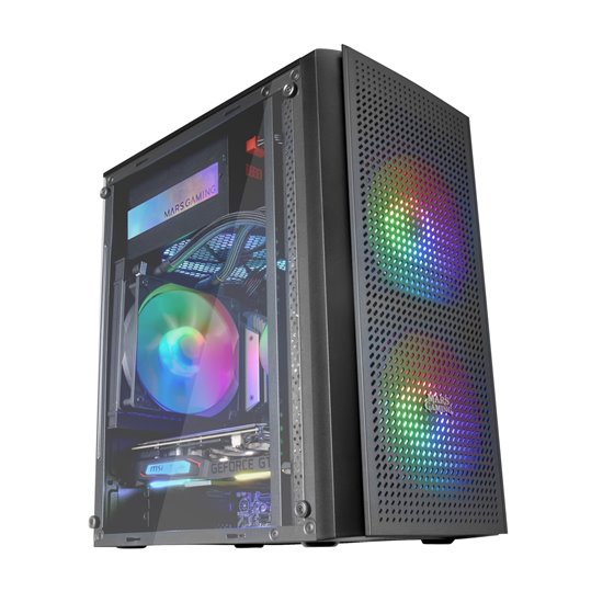 MC300 Negro, Caja PC Micro ATX, Cristal Templado, Frontal MESH, 3xVentilador FRGB