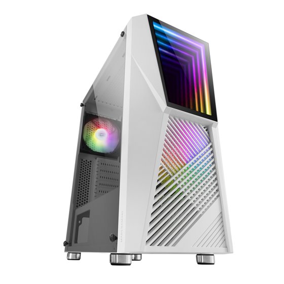 MC777W, Caja PC Gaming, Infinity Mirror ARGB, Cristal Templado, 2xVentilador Chroma ARGB, Blanco