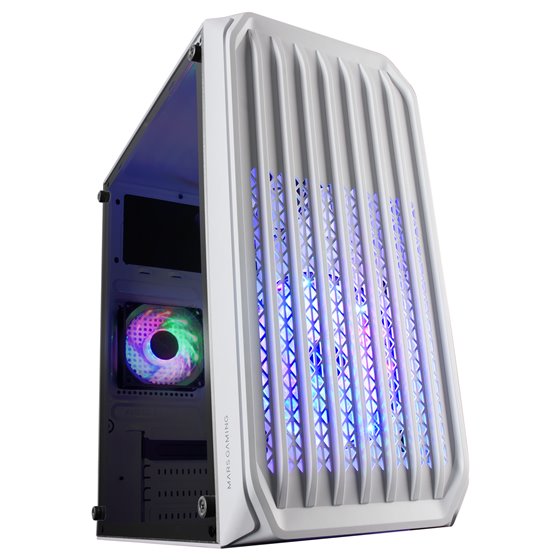 MC-S2, Caja PC Compacta Gaming Micro-ATX, 2 Ventiladores FRGB Raibow con Rejilla Frontal, Ventana Lateral Completa, Blanco