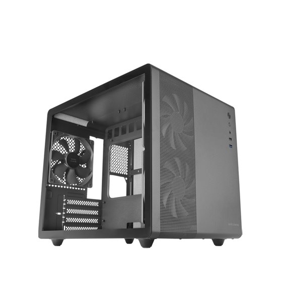 MC-MPRO Negro, Caja Profesional Compacta Micro-ATX, Ventana Lateral Completa Cristal Templado, 3x Ventiladores 120mm, Panel Late
