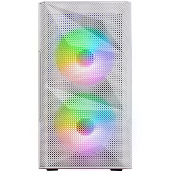 MC-ME Blanco, Caja Gaming Compacta MicroATX, Ventana Lateral Completa Cristal Templado, Diseño Frontal Total-Mesh Geométrico, 2X