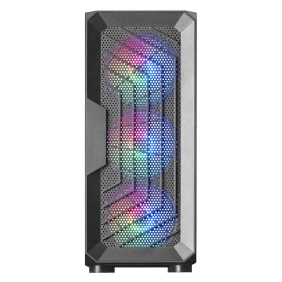 MC-Tor Negro, Caja Semitorre Gaming ATX, Ventana Lateral Completa, Diseño Frontal Mesh, 3X Ventiladores Frontales FRGB 120mm, Di