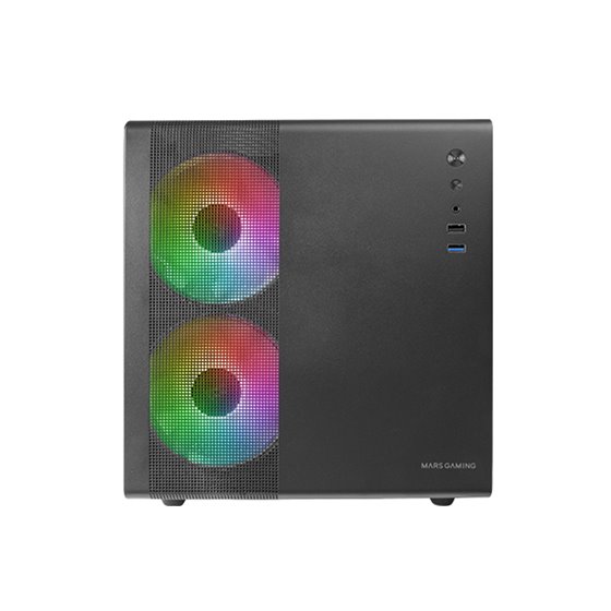 MC-400 Negro, Caja Gaming Compacta Micro-ATX, Ventana Lateral Completa Cristal Templado, 3x Ventiladores FRGB 120mm, Panel Later
