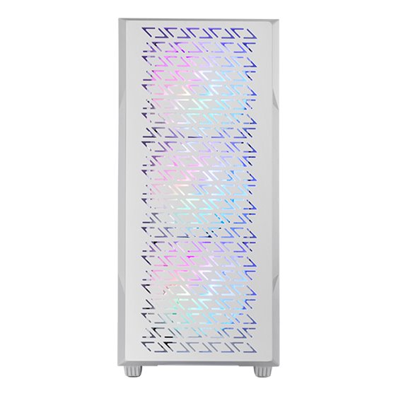 MC-GEO, Caja Gaming ATX, 4x Ventiladores FRGB Rainbow 12cm, Panel Frontal Mesh Geométrico, Ventana Lateral Cristal Templado, Sem