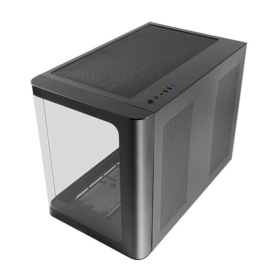 MC-FUSIONM, Caja Gaming Micro-ATX, Ventana Lateral y Frontal Curvo de Cristal Templado Continuo, Minitorre PC Doble Cámara, Sopo