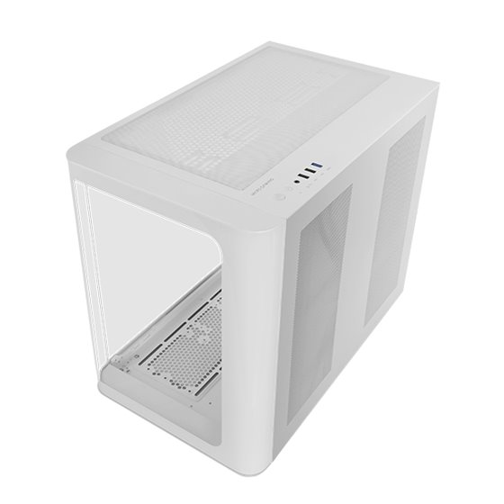 MC-FUSION, Caja Gaming ATX, Ventana Lateral Completa y Frontal Curvo Cristal Templado Continuo, Semitorre PC Doble Cámara, Sopor