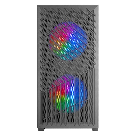 MC- VORTEX, Caja Gaming MicroATX, Frontal Mesh Geométrico, Ventana Lateral Cristal Templado, 3x Ventiladores FRGB Rainbow 120mm,