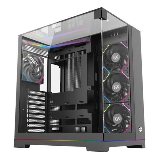 TESSERACT A-RGB, TORRE GAMING, 4x VENTILADORES, 3D ULTRA-PANORAMICO,BTF, TYPO C, ATX, NEGRA