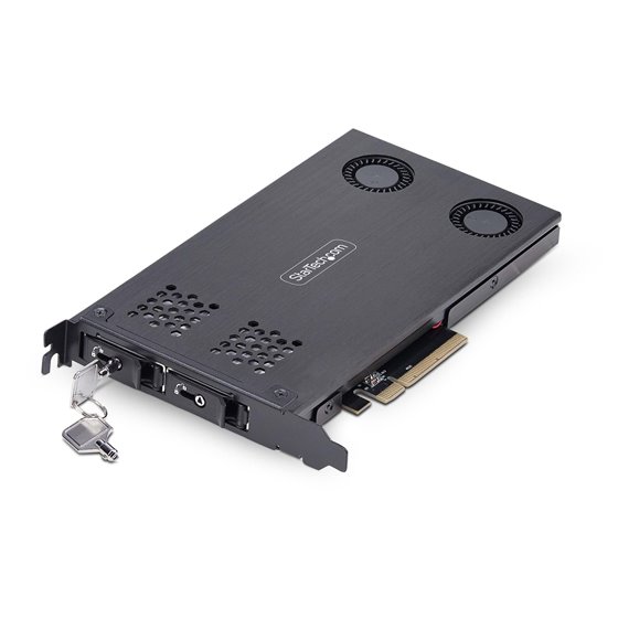 Tarjeta Rack Móvil de 2 Bahías para SSD NVMe M.2 a PCIe x8 - Requiere Bifurcación - Bahías de Intercambio en Caliente - Instalac