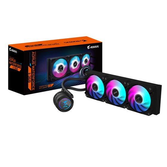 AORUS WATERFORCE II 360 AIO Refrigerador de CPU líquido - 3x ventiladores ARGB de 120 mm, mecanismo de conexión deslizante, DAIS