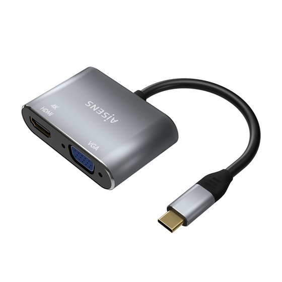 Conversor USB-C a VGA/HDMI 4K, USB-C/M-VGA/H-HDMI/H, Gris, 15CM