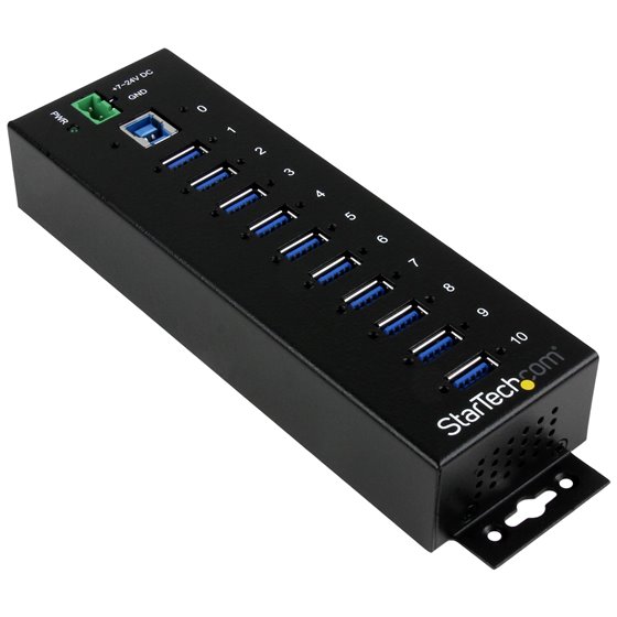 Hub Industrial de 10 Puertos USB 3.0 - 5Gbps - Ladrón Concentrador USB-A con Protección Antiestática ESD y Protección de Picos -