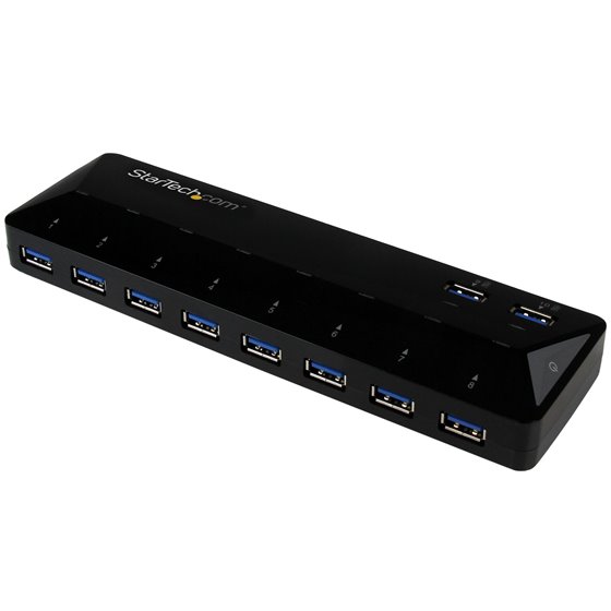 Concentrador USB 3.0 (5Gbps) de 10 Puertos - Ladrón con Puertos de Carga y Sincronización - Hub con 2 Puertos de 1,5A
