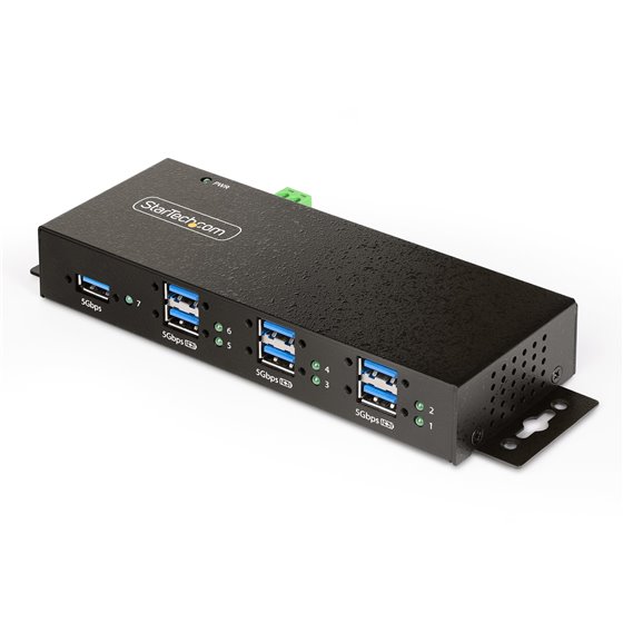 Hub USB Industrial de 7 Puertos Gestionado - Servicio Pesado - Caja de Metal - Protección ESD y Sobretensión - Montaje DIN, Pare