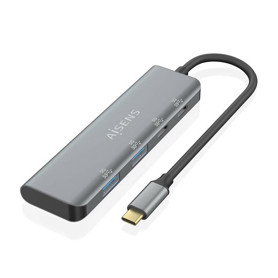 Hub USB 3.2 Gen1 5G USB-C, USB-C/M-2xUSB-C/H-2xUSB-A/H, Gris, 15 cm