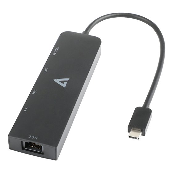 Adaptador Ethernet 2.5 G USB-C macho a USB A hembra x 2, USB-C hembra x1, RJ45 hembra x1 negro