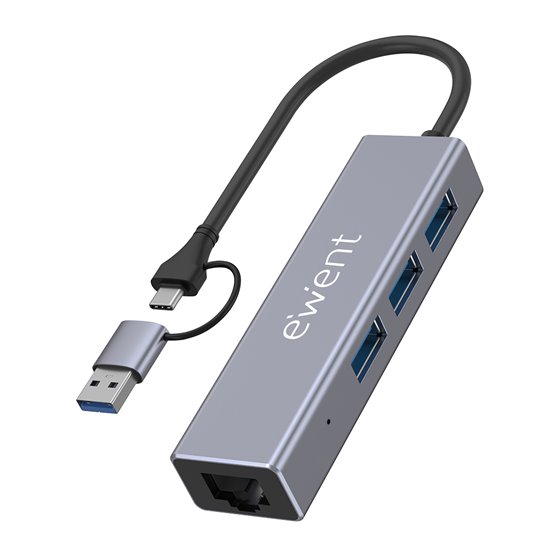 EW1159 hub de interfaz USB 3.2 Gen 1 (3.1 Gen 1) Type-A + Type-C 5000 Mbit/s Gris