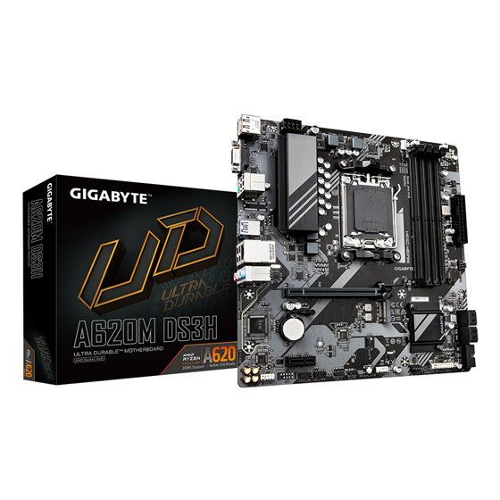 A620M DS3H Placa base - Soporta CPUs AMD Ryzen 8000, VRM digital de 5+2+2 fases, hasta 7600MHz DDR5 (OC), 1xPCIe 4.0 M.2, LAN Gb