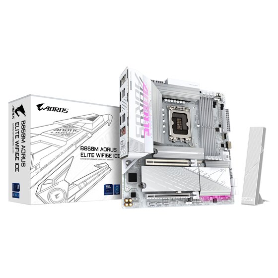 B860M AORUS ELITE WF6E ICE Placa base - CPUs Intel Core Ultra, VRM de 12+1+2+1 fases, hasta 9200MHz DDR5, 1xPCIe 5.0 + 2xPCIe 4.