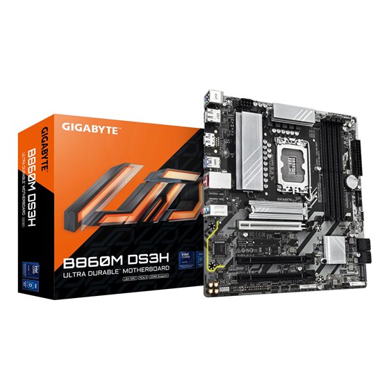 B860M DS3H Placa base - CPUs Intel Core Ultra, VRM de 5+1+2+1 fases, hasta 9066MHz DDR5, 1xPCIe 5.0 + 1xPCIe 4.0 M.2, LAN 2,5 Gb