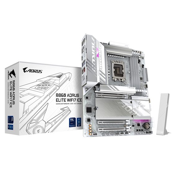 B860 AORUS ELITE WIFI7 ICE Placa base - CPUs Intel Core Ultra, VRM de 14+1+2+1 fases, hasta 9200MHz DDR5, 1xPCIe 5.0 + 2xPCIe 4.