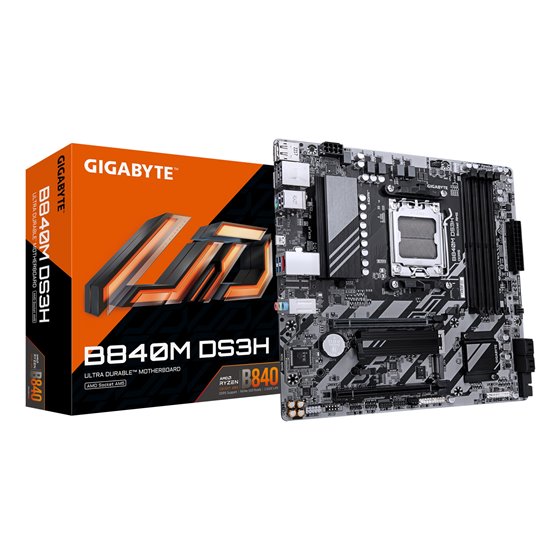 B840M DS3H Placa base - Procesadores AMD Ryzen 9000, VRM de 8+2+2 fases, hasta 8200 MHz DDR5, 2xPCIe 4.0 M.2, LAN 2.5GbE, USB 3.