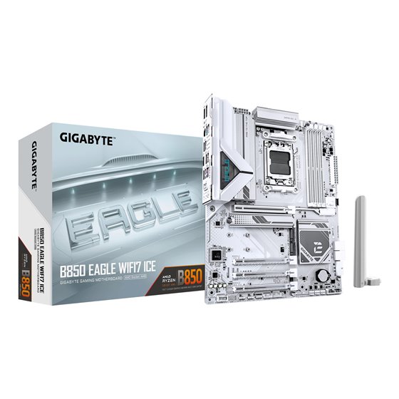 B850 EAGLE WIFI7 ICE Placa base - Procesadores AMD Ryzen serie 9000, VRM digital de 8+2+2 fases, hasta 8200 MHz DDR5 (O.C.), 1x 