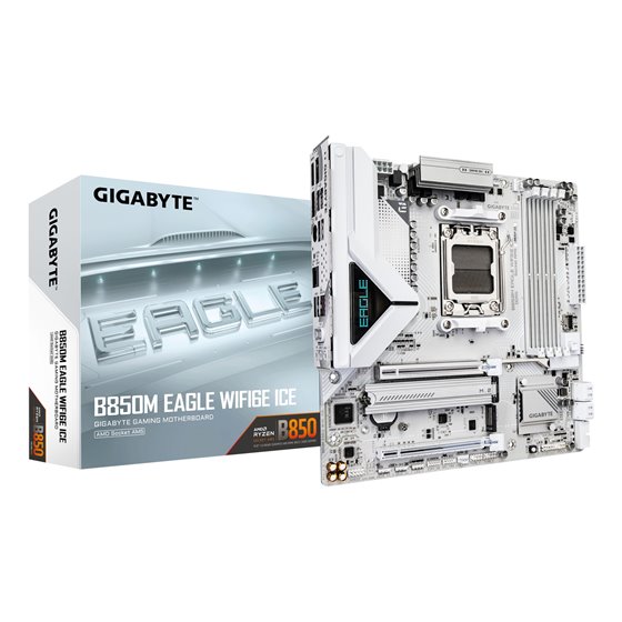 B850M EAGLE WIFI6E ICE Placa Base – Procesadores AMD Ryzen serie 9000, VRM digital de 8+2+2 fases, hasta 8200 MHz DDR5 (OC), 1 x