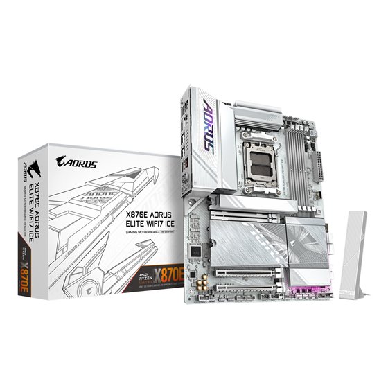 X870E AORUS ELITE WIFI7 ICE Placa base - Soporta procesadores AMD Ryzen 9000, VRM digital de 16+2+2 fases, hasta 8200 MHz DDR5 (