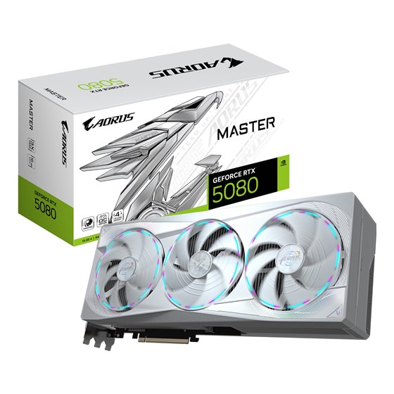 AORUS GeForce RTX 5080 MASTER ICE 16G Tarjeta Gráfica - 16GB GDDR7, 256 bits, PCI-E 5.0, 2805MHz Core Clock, 3 x DP 2.1a, 1 x HD