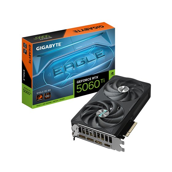 GeForce RTX 5060 Ti EAGLE OC 8G Tarjeta Gráfica – 8 GB GDDR7, 128 bits, PCI-E 5.0, 2617 MHz Frecuencia del núcleo, 3 x DisplayPo
