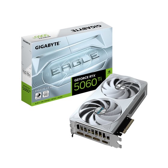 GeForce RTX 5060 Ti EAGLE OC ICE 8G Tarjeta Gráfica – 8 GB GDDR7, 128 bits, PCI-E 5.0, 2617 MHz Frecuencia del núcleo, 3 x Displ