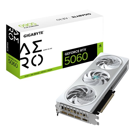 GeForce RTX 5060 AERO OC 8G Tarjeta Gráfica - 8GB GDDR7, 128bit, PCI-E 5.0, 2595 MHz Frecuencia del núcleo, 3 x DisplayPort, 1 x