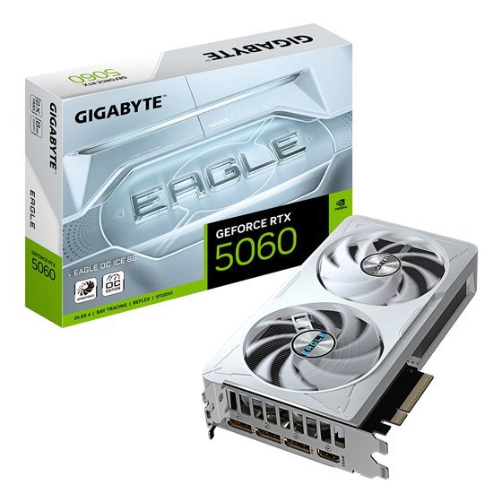 GeForce RTX 5060 EAGLE OC ICE 8G Tarjeta Gráfica - 8GB GDDR7, 128bit, PCI-E 5.0, 2550 MHz Frecuencia del núcleo, 3 x DisplayPort