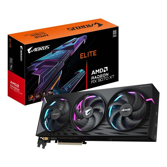 AORUS Radeon RX 9070 XT ELITE 16G Tarjeta Gráfica - 16GB GDDR6, 256 bits, PCI-E 5.0, 3100 MHz Frecuencia Base, 2 x DisplayPort, 