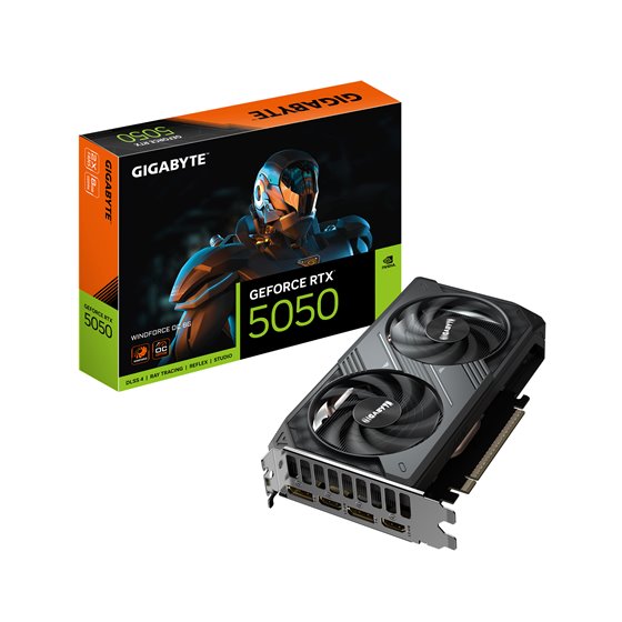 GeForce RTX 5050 WINDFORCE OC 8G Tarjeta Gráfica - 8GB GDDR6, 128bit, PCI-E 5.0, 2587MHz Frecuencia del núcleo, 2 x DP, 2 x HDMI