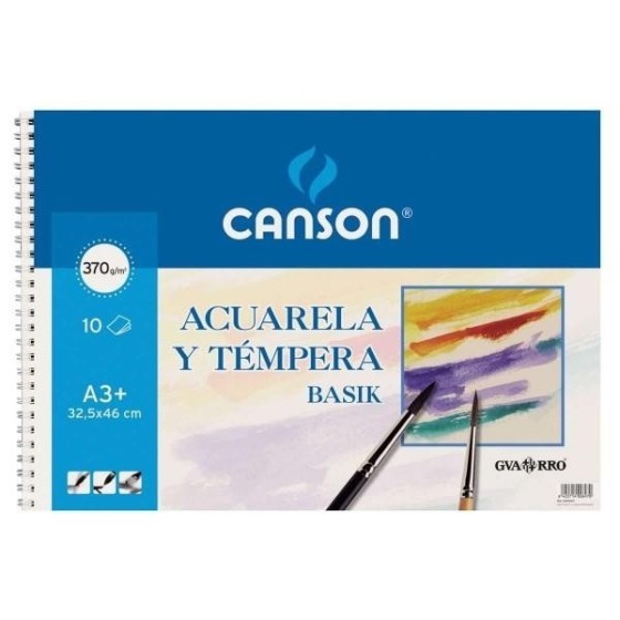 Bloc Espiral Acuarela CANSON Basik Din-A3 Liso 370 g. x10 Hojas