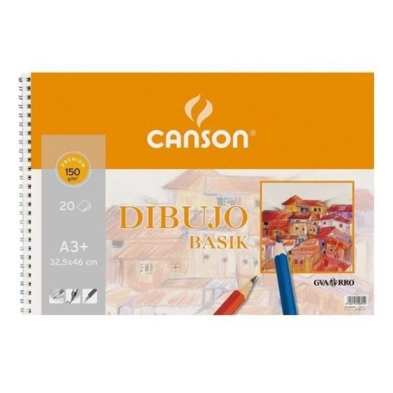 Bloc Espiral Dibujo CANSON Basik Din-A3+ Liso 150 g. x20 Hojas