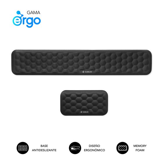 Pack ERGO AIRPADDING Negro, Reposamuñecas Teclado + Ratón, Espuma viscoelástica 65 D, Tejido AirMesh transpirable, Base antidesl